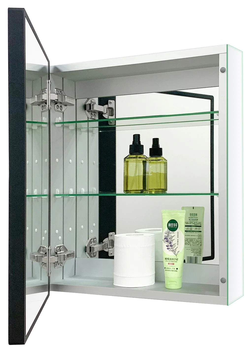 Aluminum Bathroom Medicine Cabinet with Framless Double Sided Mirror Door Recess or Surface Mount