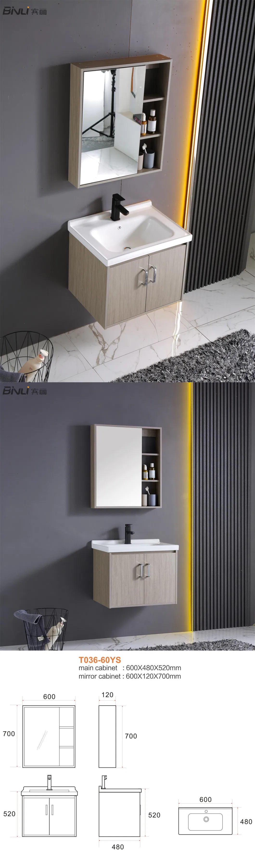 Cheap Price Wooden Furniture Bathroom Mirror Cabinet Custom Vanity with Washing Basin