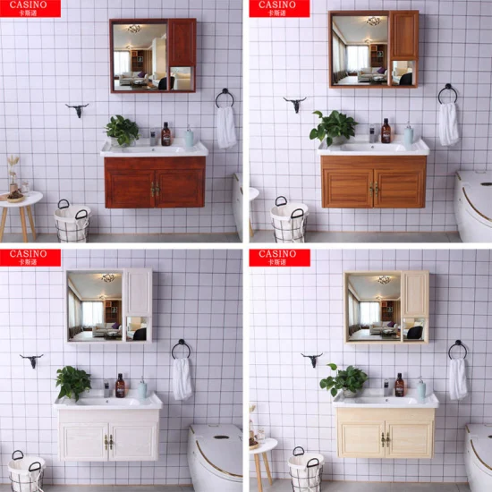 Armário pequeno do espelho do banheiro da bacia de lavagem da liga de alumínio da vaidade do banho da casa do tamanho