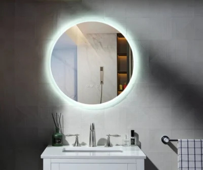 Espelho de vaidade redondo oval redondo com tamanho personalizado de fábrica, espelho de banheiro, móveis para hotel, decorativo, led, espelho de banho inteligente