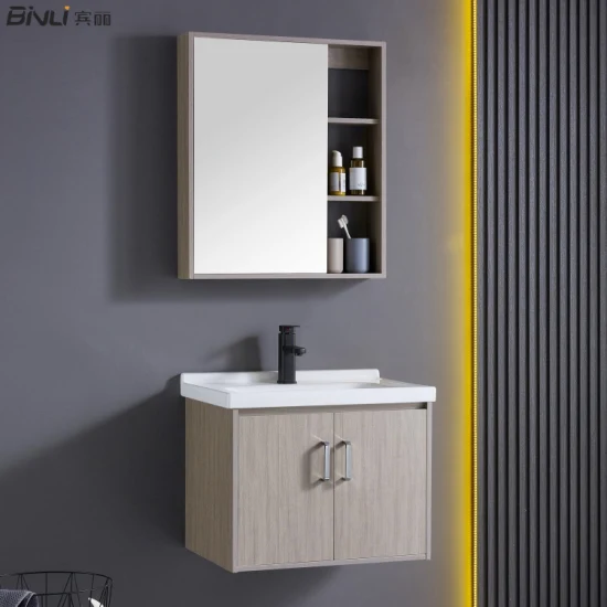 Preço barato móveis de madeira armário de espelho de banheiro vaidade personalizada com lavatório