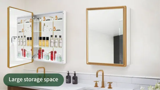 Armário de remédios para banheiro de alumínio com porta de espelho dupla face sem moldura ou montagem em superfície